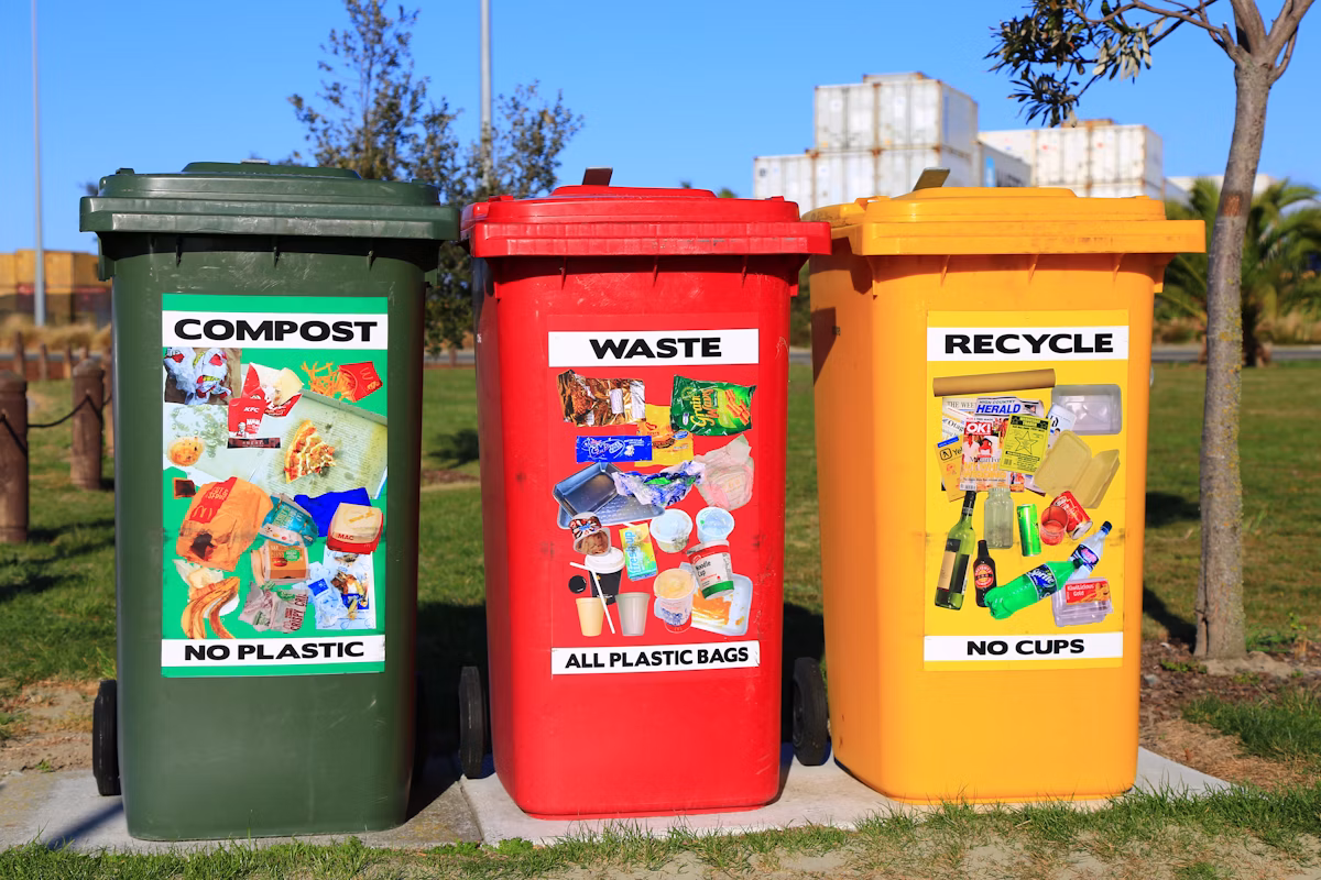 Person sorting recyclable materials into separate containers